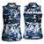 Blue Camouflage Pattern Women Sleeveless Polo Shirt with Bowling Pins and Ball Graphic Design - Wonder Print Shop