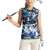 Blue Camouflage Pattern Women Sleeveless Polo Shirt with Bowling Pins and Ball Graphic Design - Wonder Print Shop