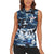 Blue Camouflage Pattern Women Sleeveless Polo Shirt with Bowling Pins and Ball Graphic Design - Wonder Print Shop