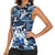 Blue Camouflage Pattern Women Sleeveless Polo Shirt with Bowling Pins and Ball Graphic Design - Wonder Print Shop