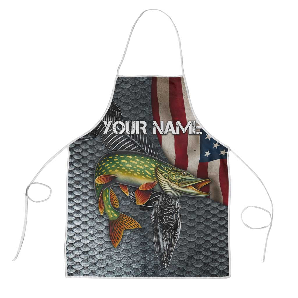 Pike Fishing Apron with American Flag and Realistic Fish Scale Texture Design - Wonder Print Shop