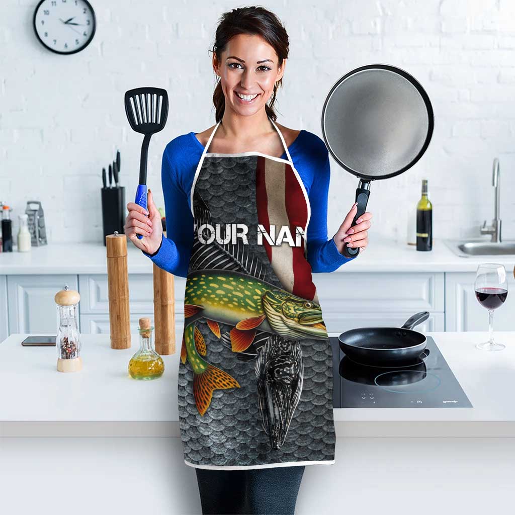 Pike Fishing Apron with American Flag and Realistic Fish Scale Texture Design - Wonder Print Shop