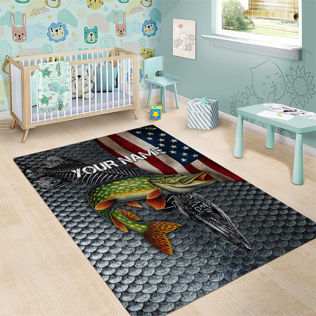 Pike Fishing Area Rug with American Flag and Realistic Fish Scale Texture Design - Wonder Print Shop