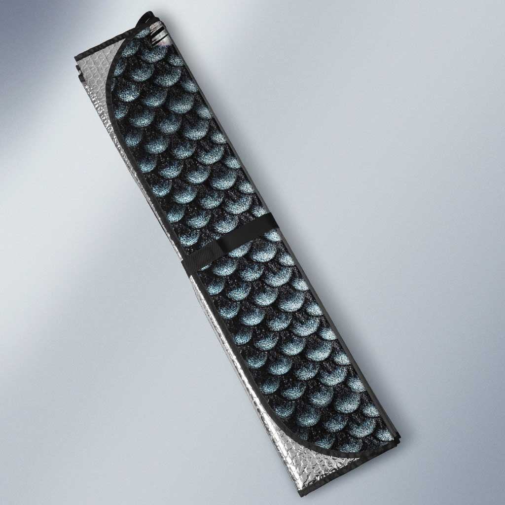 Pike Fishing Auto Sun Shade with American Flag and Realistic Fish Scale Texture Design - Wonder Print Shop