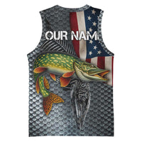 Pike Fishing Basketball Jersey with American Flag and Realistic Fish Scale Texture Design - Wonder Print Shop
