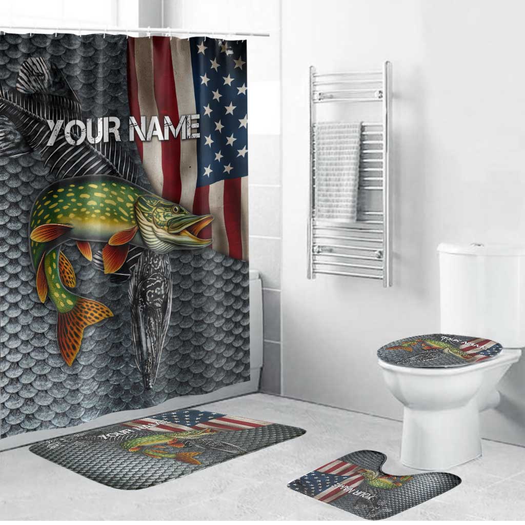 Pike Fishing Bathroom Set with American Flag and Realistic Fish Scale Texture Design - Wonder Print Shop