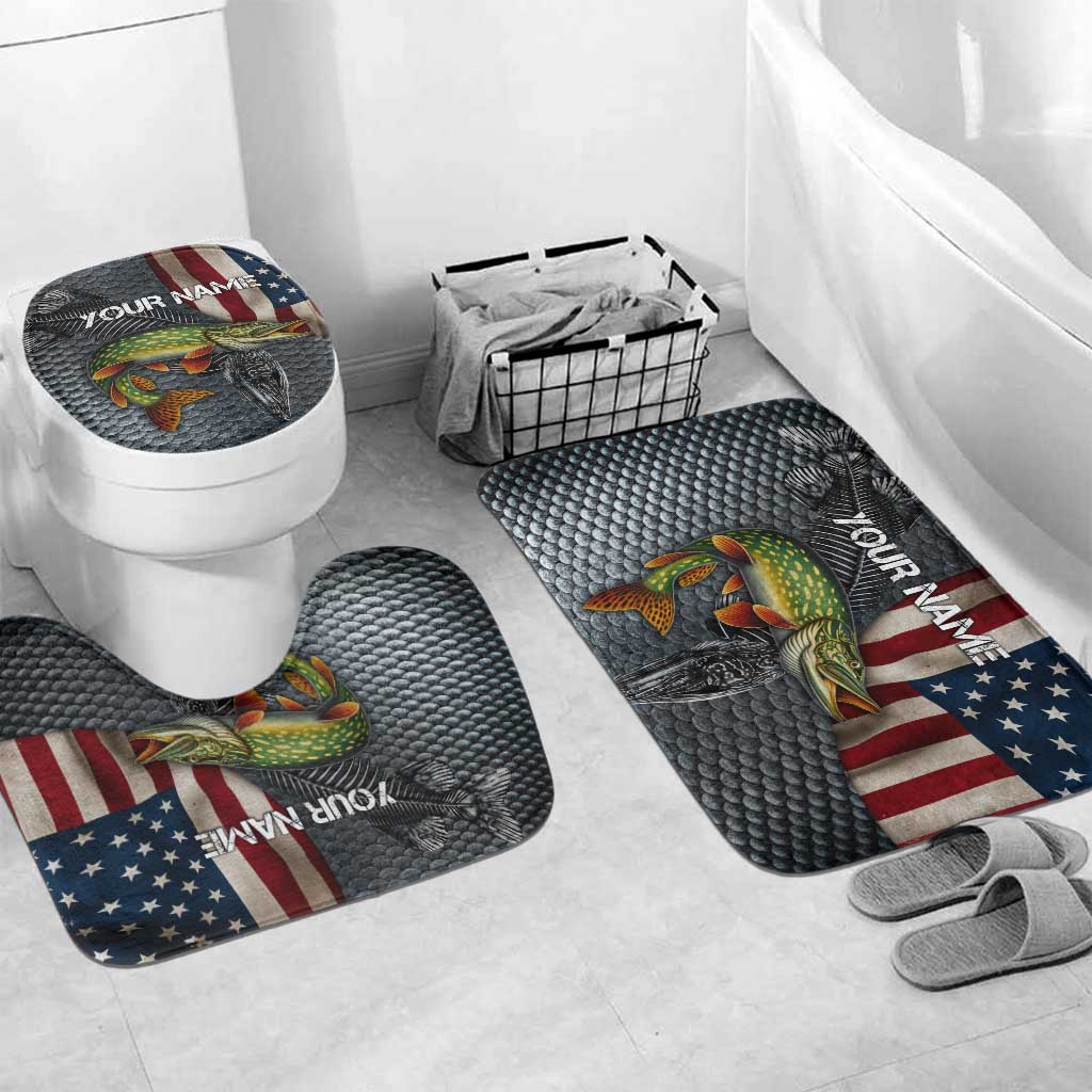 Pike Fishing Bathroom Set with American Flag and Realistic Fish Scale Texture Design - Wonder Print Shop
