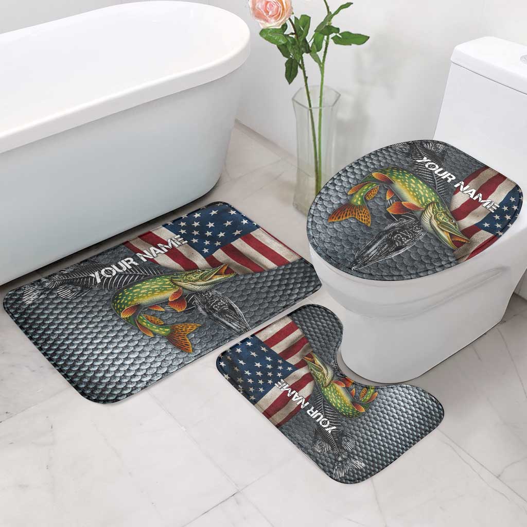 Pike Fishing Bathroom Set with American Flag and Realistic Fish Scale Texture Design - Wonder Print Shop