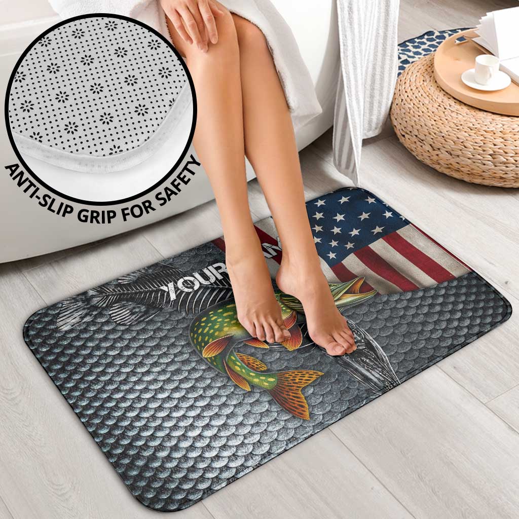 Pike Fishing Bathroom Set with American Flag and Realistic Fish Scale Texture Design - Wonder Print Shop