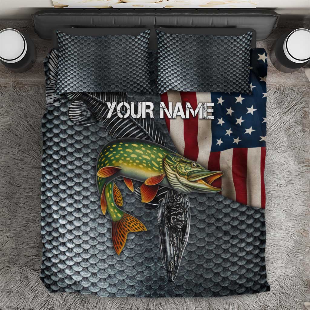 Pike Fishing Bedding Set with American Flag and Realistic Fish Scale Texture Design - Wonder Print Shop