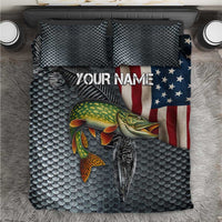 Pike Fishing Bedding Set with American Flag and Realistic Fish Scale Texture Design - Wonder Print Shop