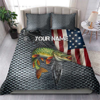 Pike Fishing Bedding Set with American Flag and Realistic Fish Scale Texture Design - Wonder Print Shop