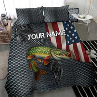 Pike Fishing Bedding Set with American Flag and Realistic Fish Scale Texture Design - Wonder Print Shop