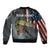Pike Fishing Bomber Jacket with American Flag and Realistic Fish Scale Texture Design - Wonder Print Shop