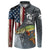 Pike Fishing Button Sweatshirt with American Flag and Realistic Fish Scale Texture Design - Wonder Print Shop