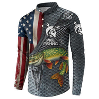 Pike Fishing Button Sweatshirt with American Flag and Realistic Fish Scale Texture Design - Wonder Print Shop