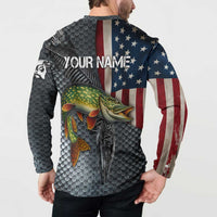 Pike Fishing Button Sweatshirt with American Flag and Realistic Fish Scale Texture Design - Wonder Print Shop