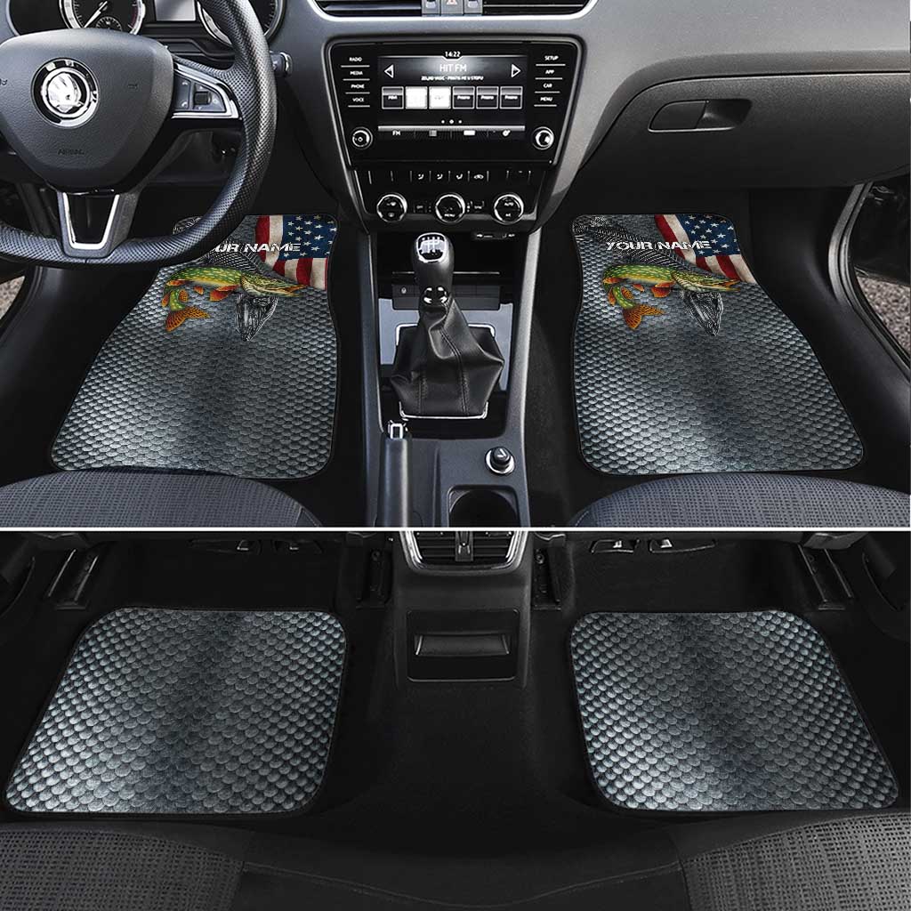 Pike Fishing Car Mats with American Flag and Realistic Fish Scale Texture Design - Wonder Print Shop