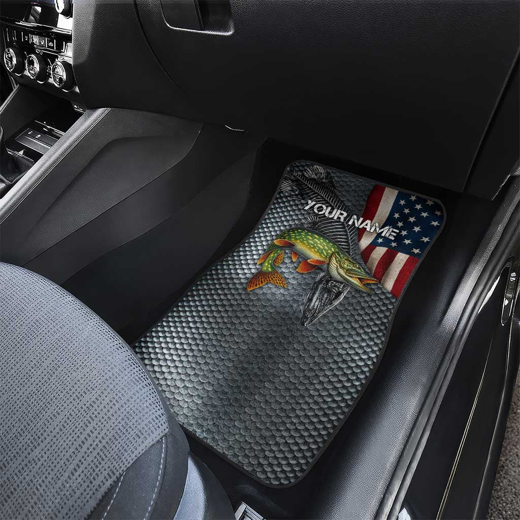 Pike Fishing Car Mats with American Flag and Realistic Fish Scale Texture Design - Wonder Print Shop