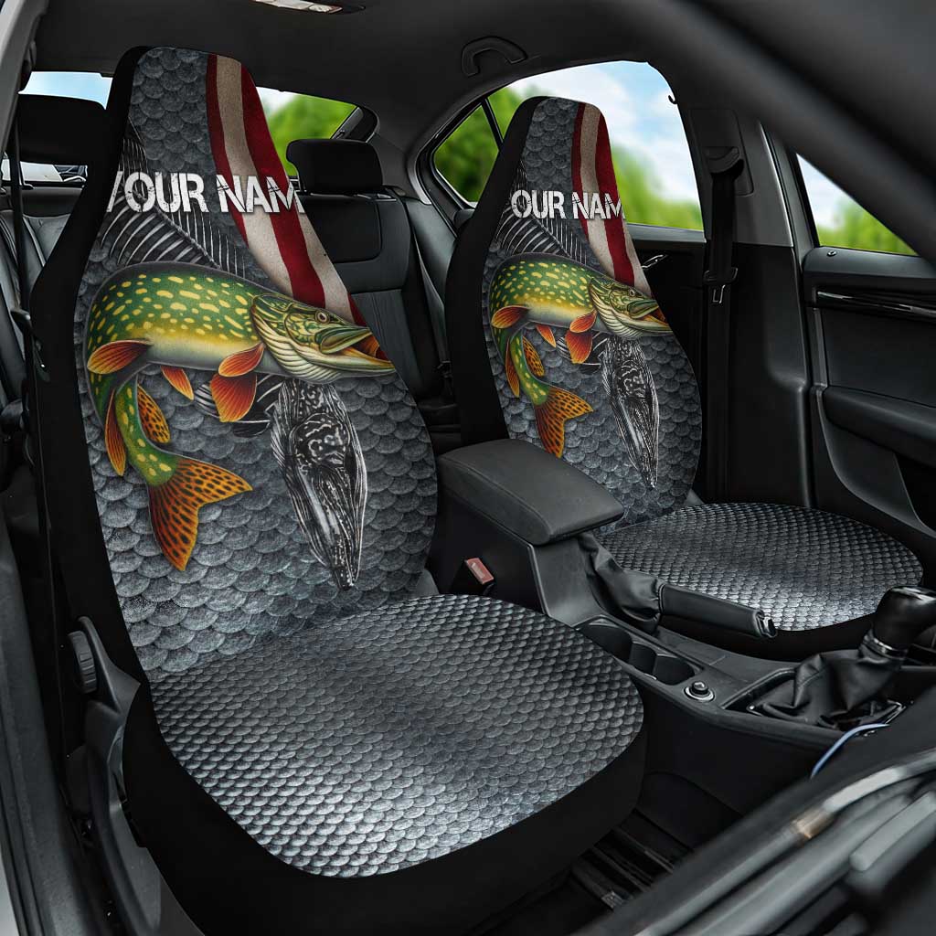 Pike Fishing Car Seat Cover with American Flag and Realistic Fish Scale Texture Design - Wonder Print Shop