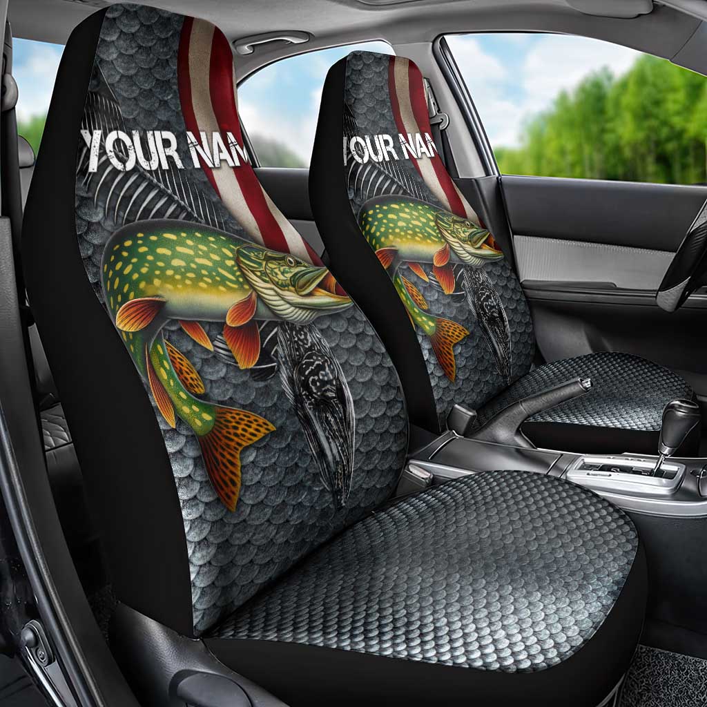 Pike Fishing Car Seat Cover with American Flag and Realistic Fish Scale Texture Design - Wonder Print Shop