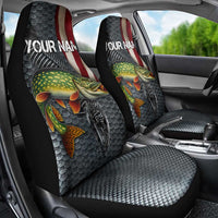 Pike Fishing Car Seat Cover with American Flag and Realistic Fish Scale Texture Design - Wonder Print Shop