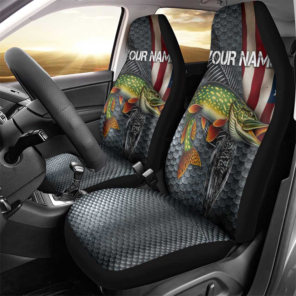 Pike Fishing Car Seat Cover with American Flag and Realistic Fish Scale Texture Design - Wonder Print Shop