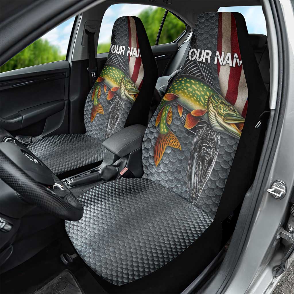 Pike Fishing Car Seat Cover with American Flag and Realistic Fish Scale Texture Design - Wonder Print Shop