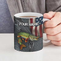 Pike Fishing Ceramic Mug with American Flag and Realistic Fish Scale Texture Design - Wonder Print Shop