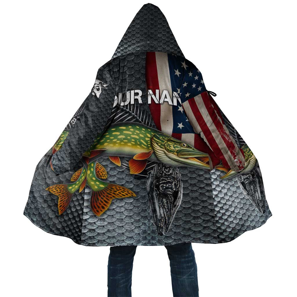 Pike Fishing Cloak with American Flag and Realistic Fish Scale Texture Design - Wonder Print Shop