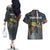 Pike Fishing Couples Matching Off The Shoulder Long Sleeve Dress and Hawaiian Shirt with American Flag and Realistic Fish Scale Texture Design - Wonder Print Shop