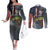 Pike Fishing Couples Matching Off The Shoulder Long Sleeve Dress and Long Sleeve Button Shirt with American Flag and Realistic Fish Scale Texture Design - Wonder Print Shop