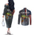 Pike Fishing Couples Matching Off The Shoulder Long Sleeve Dress and Long Sleeve Button Shirt with American Flag and Realistic Fish Scale Texture Design - Wonder Print Shop