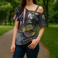 Pike Fishing Cross Shoulder Shirt with American Flag and Realistic Fish Scale Texture Design - Wonder Print Shop