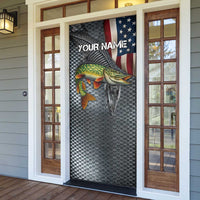 Pike Fishing Door Cover with American Flag and Realistic Fish Scale Texture Design - Wonder Print Shop