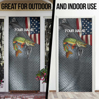 Pike Fishing Door Cover with American Flag and Realistic Fish Scale Texture Design - Wonder Print Shop