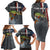 Pike Fishing Family Matching Long Sleeve Bodycon Dress and Hawaiian Shirt with American Flag and Realistic Fish Scale Texture Design - Wonder Print Shop