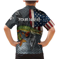 Pike Fishing Family Matching Mermaid Dress and Hawaiian Shirt with American Flag and Realistic Fish Scale Texture Design - Wonder Print Shop