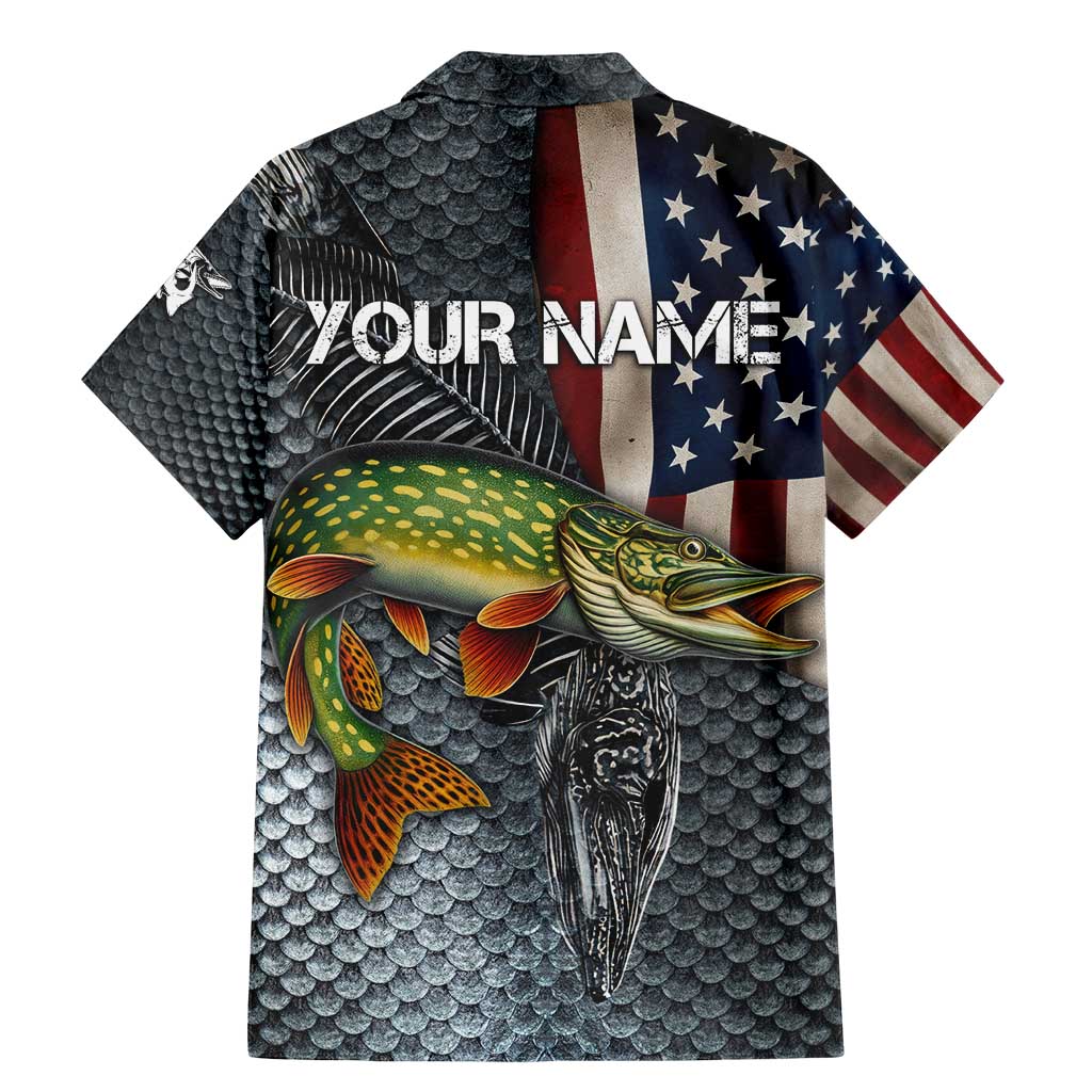 Pike Fishing Family Matching Mermaid Dress and Hawaiian Shirt with American Flag and Realistic Fish Scale Texture Design - Wonder Print Shop
