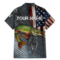 Pike Fishing Family Matching Mermaid Dress and Hawaiian Shirt with American Flag and Realistic Fish Scale Texture Design - Wonder Print Shop