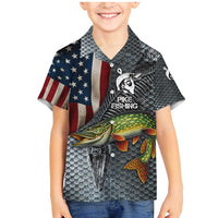 Pike Fishing Family Matching Mermaid Dress and Hawaiian Shirt with American Flag and Realistic Fish Scale Texture Design - Wonder Print Shop