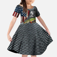 Pike Fishing Family Matching Off The Shoulder Long Sleeve Dress and Hawaiian Shirt with American Flag and Realistic Fish Scale Texture Design - Wonder Print Shop