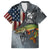 Pike Fishing Family Matching Off The Shoulder Long Sleeve Dress and Hawaiian Shirt with American Flag and Realistic Fish Scale Texture Design - Wonder Print Shop