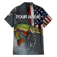 Pike Fishing Family Matching Off Shoulder Maxi Dress and Hawaiian Shirt with American Flag and Realistic Fish Scale Texture Design - Wonder Print Shop
