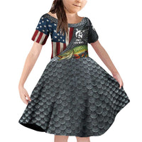 Pike Fishing Family Matching Off Shoulder Short Dress and Hawaiian Shirt with American Flag and Realistic Fish Scale Texture Design - Wonder Print Shop