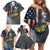 Pike Fishing Family Matching Off Shoulder Short Dress and Hawaiian Shirt with American Flag and Realistic Fish Scale Texture Design - Wonder Print Shop