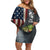 Pike Fishing Family Matching Off Shoulder Short Dress and Hawaiian Shirt with American Flag and Realistic Fish Scale Texture Design - Wonder Print Shop