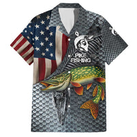 Pike Fishing Family Matching Short Sleeve Bodycon Dress and Hawaiian Shirt with American Flag and Realistic Fish Scale Texture Design - Wonder Print Shop