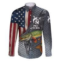 Pike Fishing Family Matching Short Sleeve Bodycon Dress and Hawaiian Shirt with American Flag and Realistic Fish Scale Texture Design - Wonder Print Shop