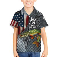 Pike Fishing Family Matching Short Sleeve Bodycon Dress and Hawaiian Shirt with American Flag and Realistic Fish Scale Texture Design - Wonder Print Shop